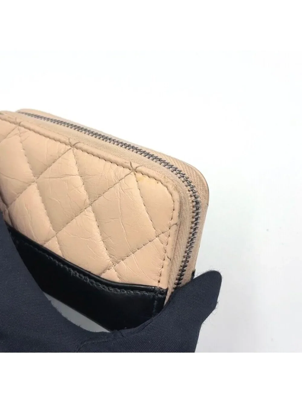 Chanel Gabrielle Leather Black Beige Coin Purse Silver